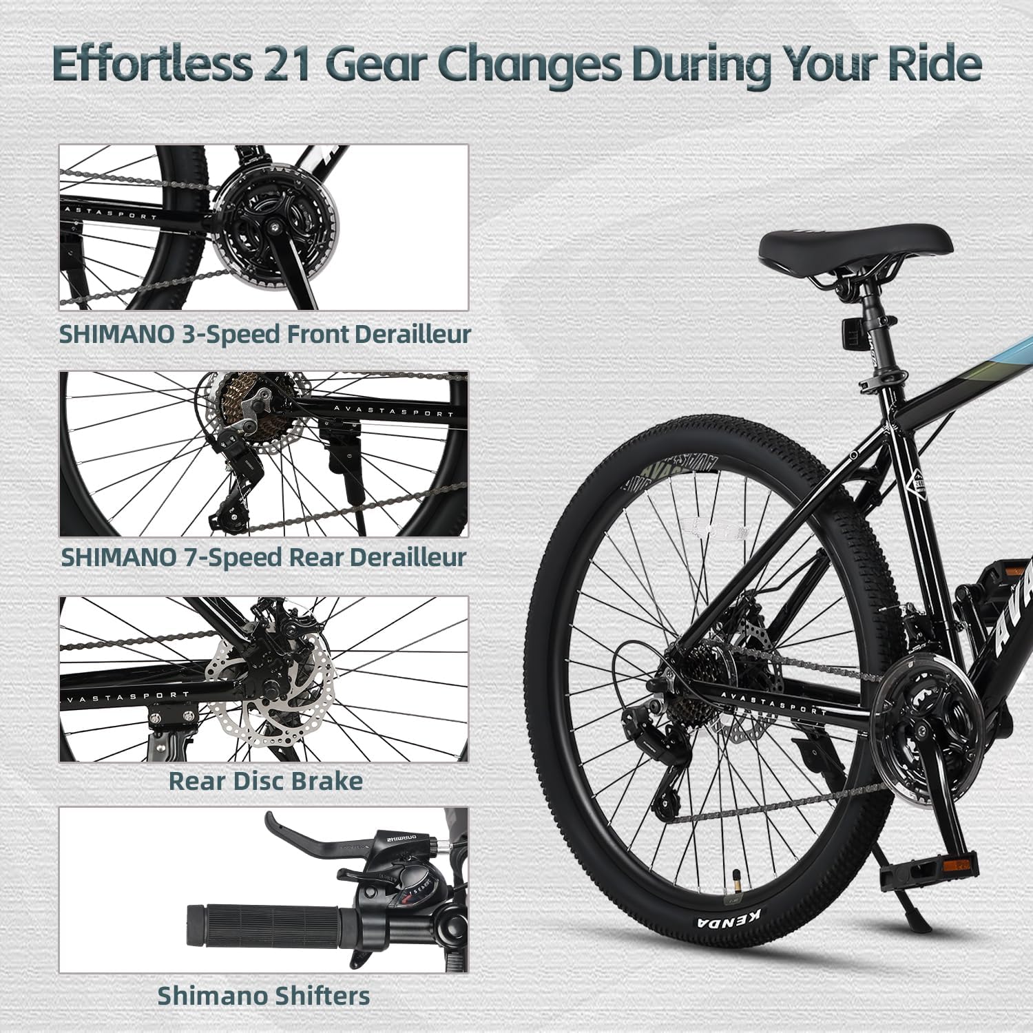 AVASTA Earth 26 27.5 inch Mountain Bike with 21-Speed, Aluminum Frame, Dual Disc Brake, Comfortable Saddle, Multiple Colors
