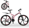 26 Inch Adult Folding Bikes/Mountain Bikes, 21 Speeds Mountain Bicycles with Full Suspension, Dual Disc Brake, High Carbon Steel Frame, Foldable Bike for Men/Women/Teen, Multiple Colors