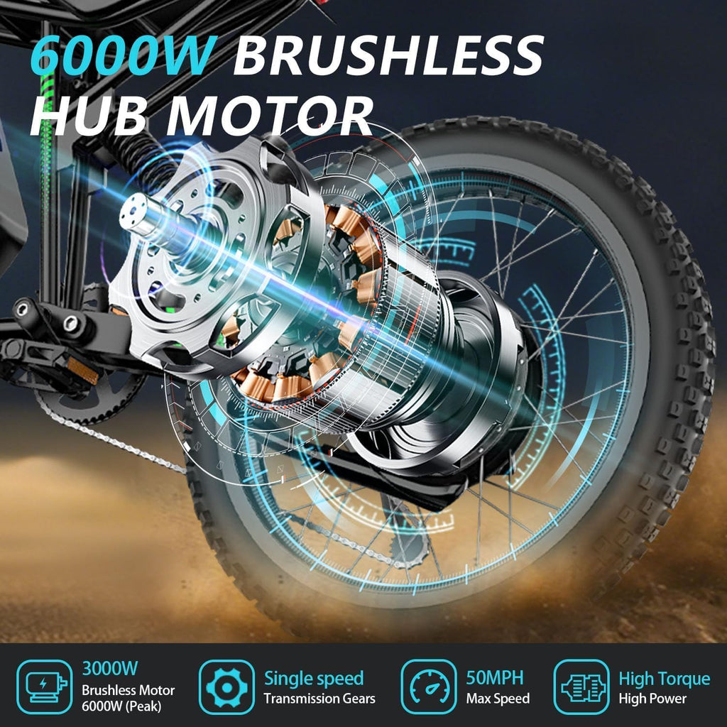 Electric Dirt Bike for Adults, 6000W Peak 40MPH Electric Bike with 60V 1200Wh Battery E Dirt Bike with Pedals 50Miles Max Range, 19'' Motorcycle Tires, Hydraulic Brakes&Full Suspension