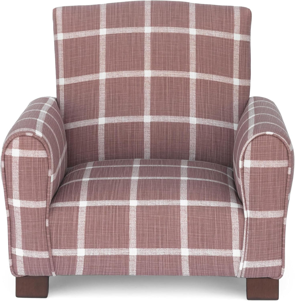 Toddler Personalized Armchair, Kids Upholstered Rocking Chair with Personalization, Toddler Chair with Personalized Name, Comfy Child Armchair (Legs, Rosewood Check Linen)