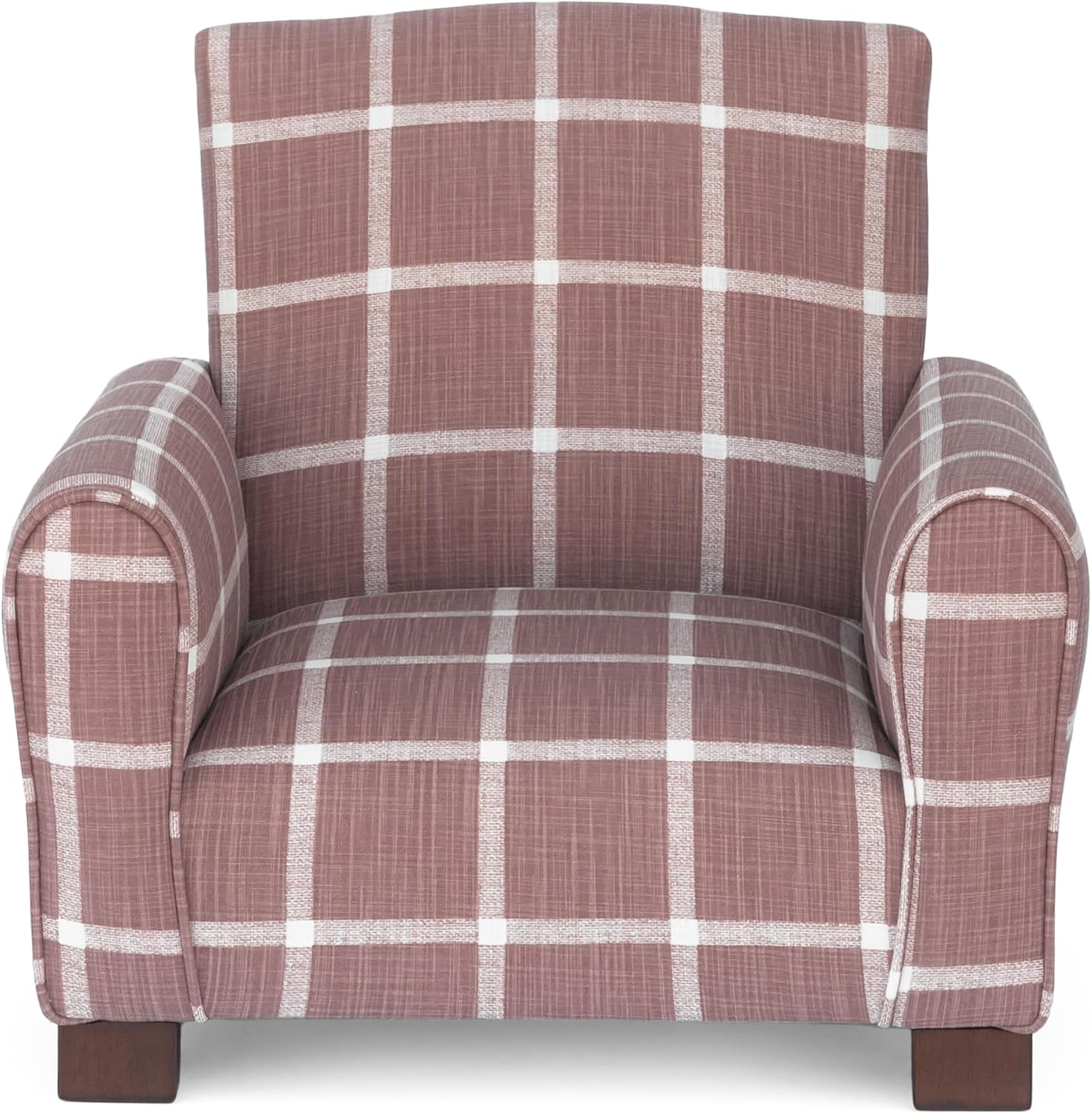 Toddler Personalized Armchair, Kids Upholstered Rocking Chair with Personalization, Toddler Chair with Personalized Name, Comfy Child Armchair (Legs, Rosewood Check Linen)