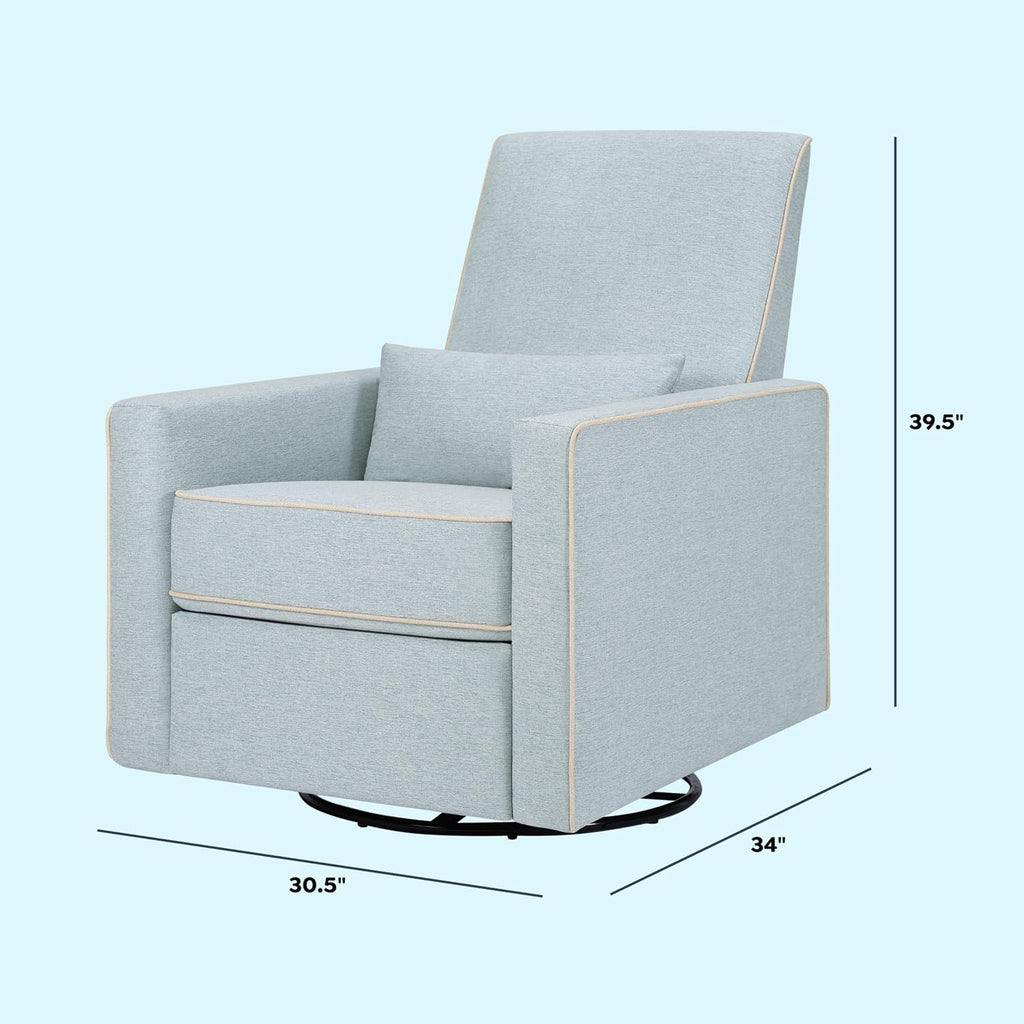 Davinci Piper Upholstered Recliner and Swivel Glider in Heathered Blue with Cream Piping, Greenguard Gold & CertiPUR-US Certified