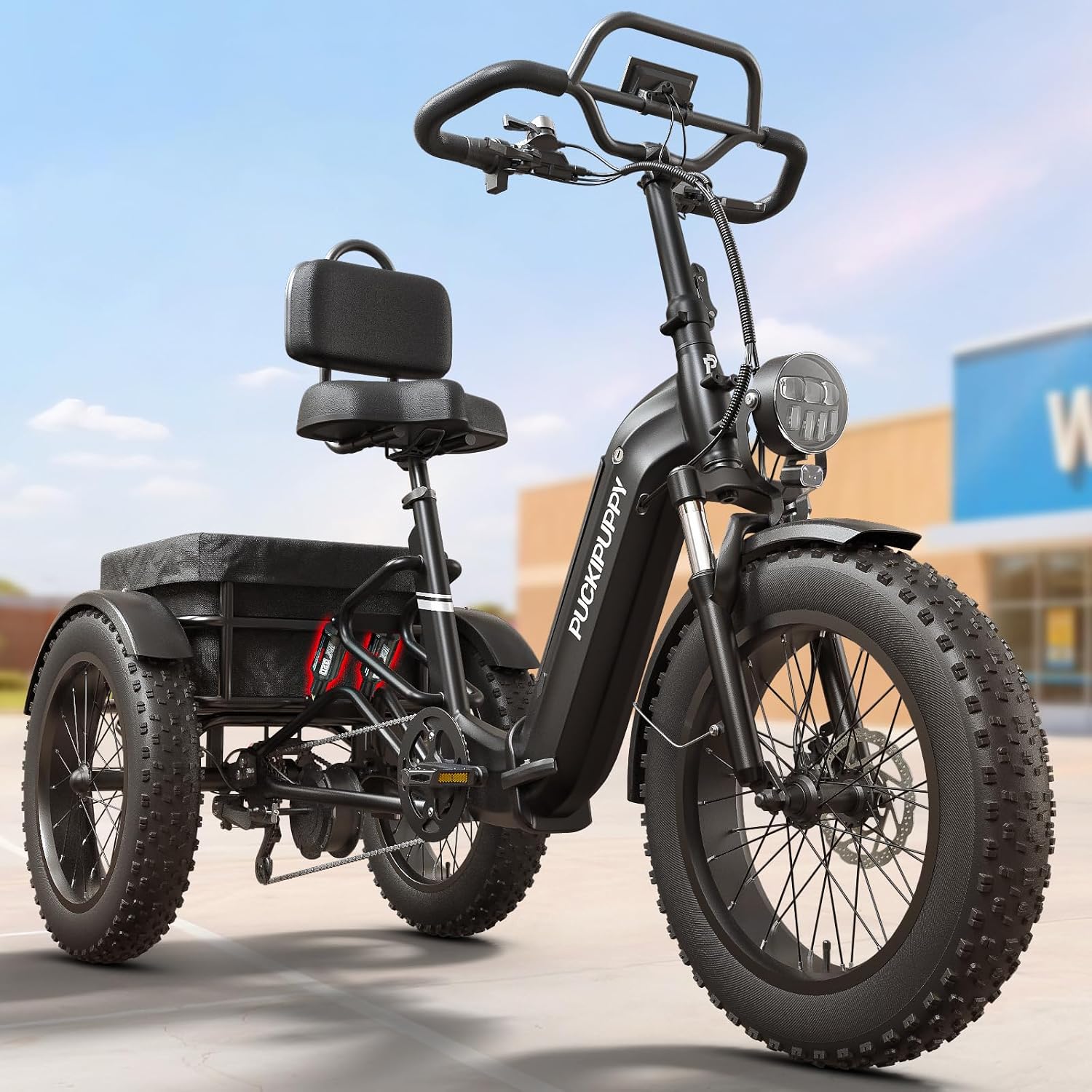 PUCKIPUPPY Electric Trike for Adults 960W Peak, Full Suspension & Reverse Gear Electric Trike Max 15MPH