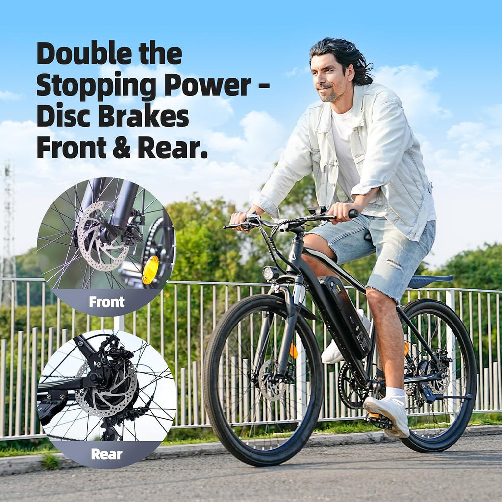 Electric Bike, 1500W/1000W/750W Peak Motor, 80/70/55 Miles Range & 20MPH Speed, 26'' Tires, APP Control E Bike, Shock Absorber, Adjustable Seat, Commuting Electric Bike for Adults