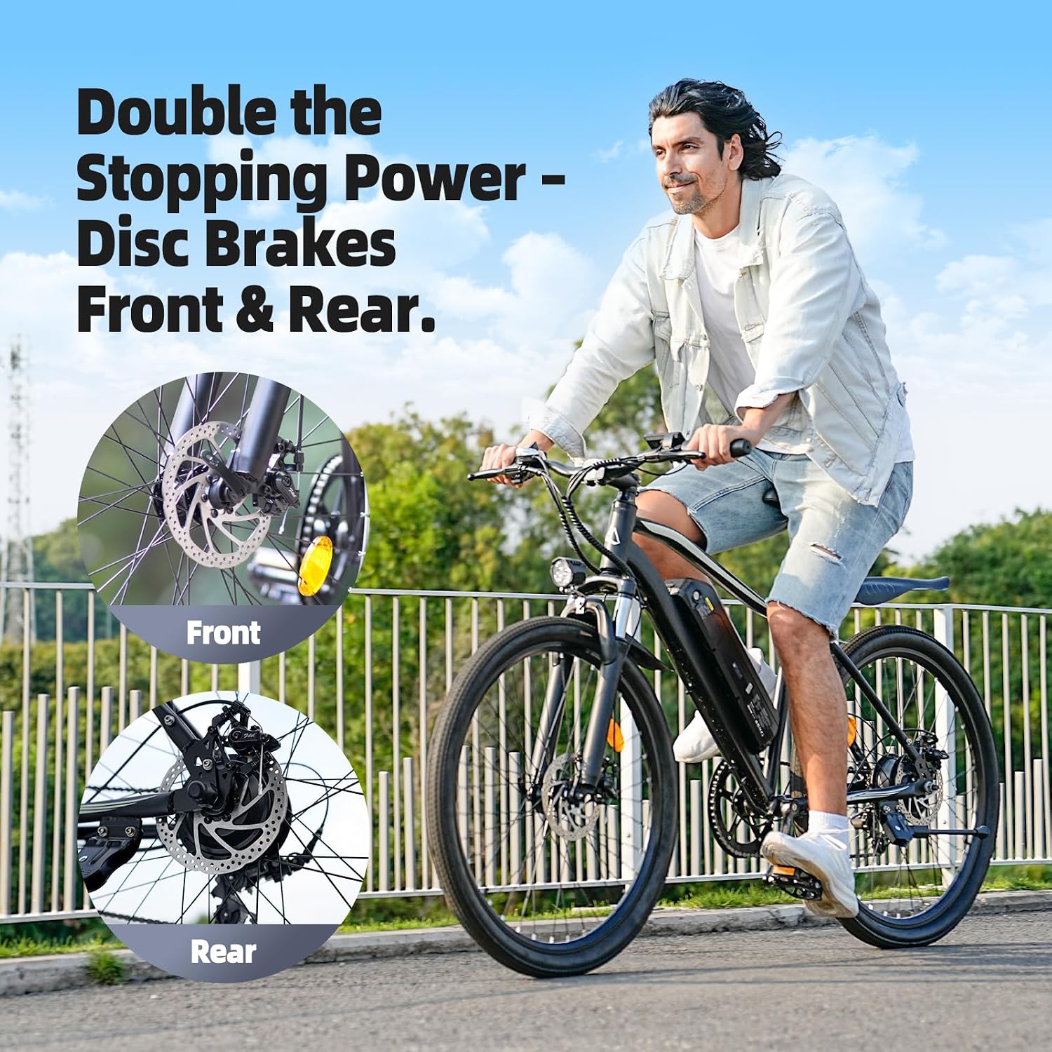 Electric Bike, 1500W/1000W/750W Peak Motor, 80/70/55 Miles Range & 20MPH Speed, 26'' Tires, APP Control E Bike, Shock Absorber, Adjustable Seat, Commuting Electric Bike for Adults