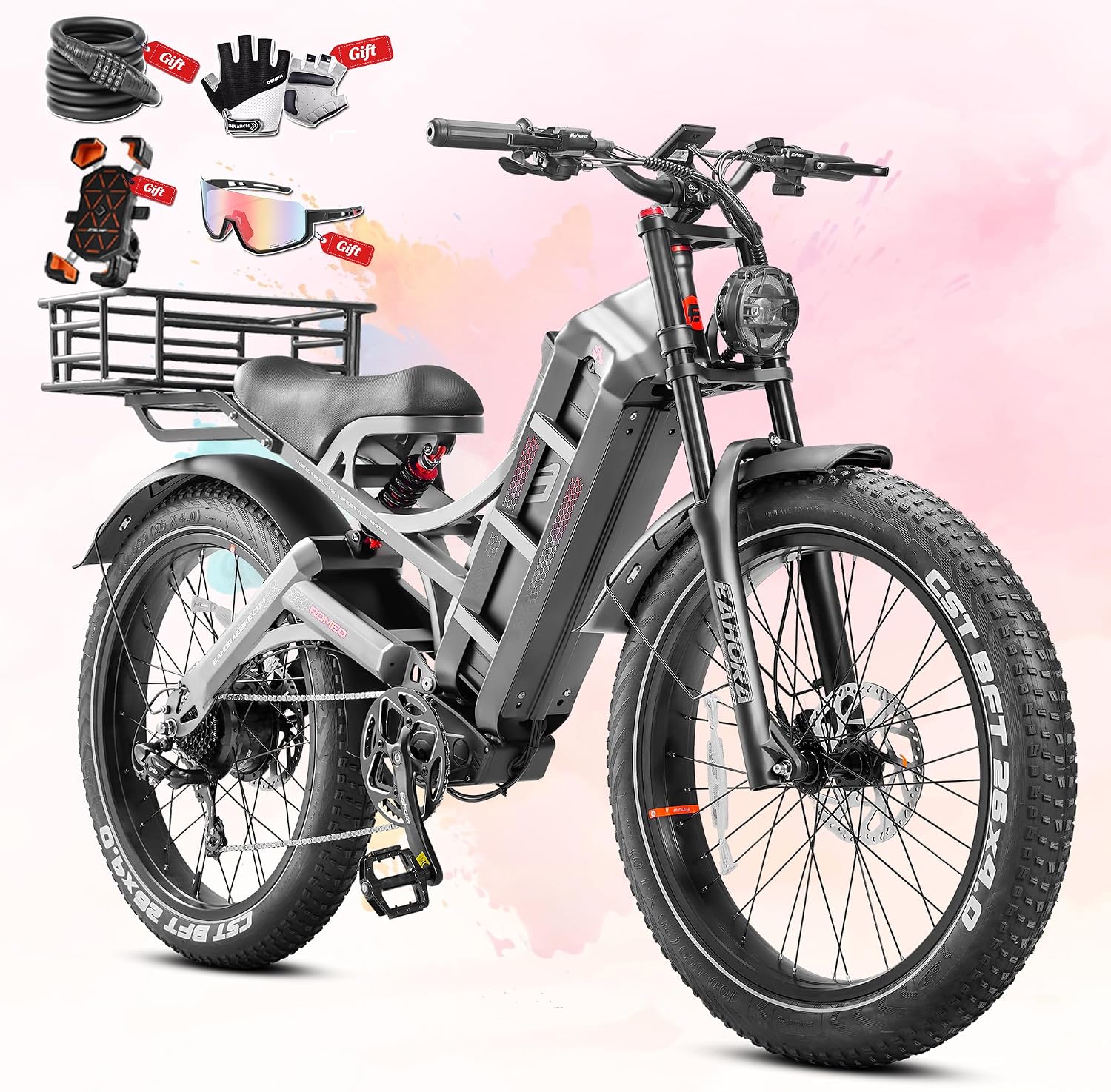 eAhora 2026 Romeo Pro 3/2 50-46Mph Electric Bike for Adults 5600W/4000W/2500W Dual Motor Ebike 60V/80Ah 52V/70Ah Long Range Fat Tire Full Suspension Electric Mountain Bicycle