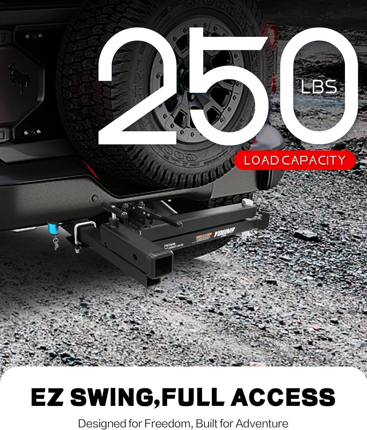 Young 250 lbs Heavy Duty Swing Away Hitch Adapter for Bike Rack & Cargo Carrier, Pre-Assembled 2' Hitch Extender