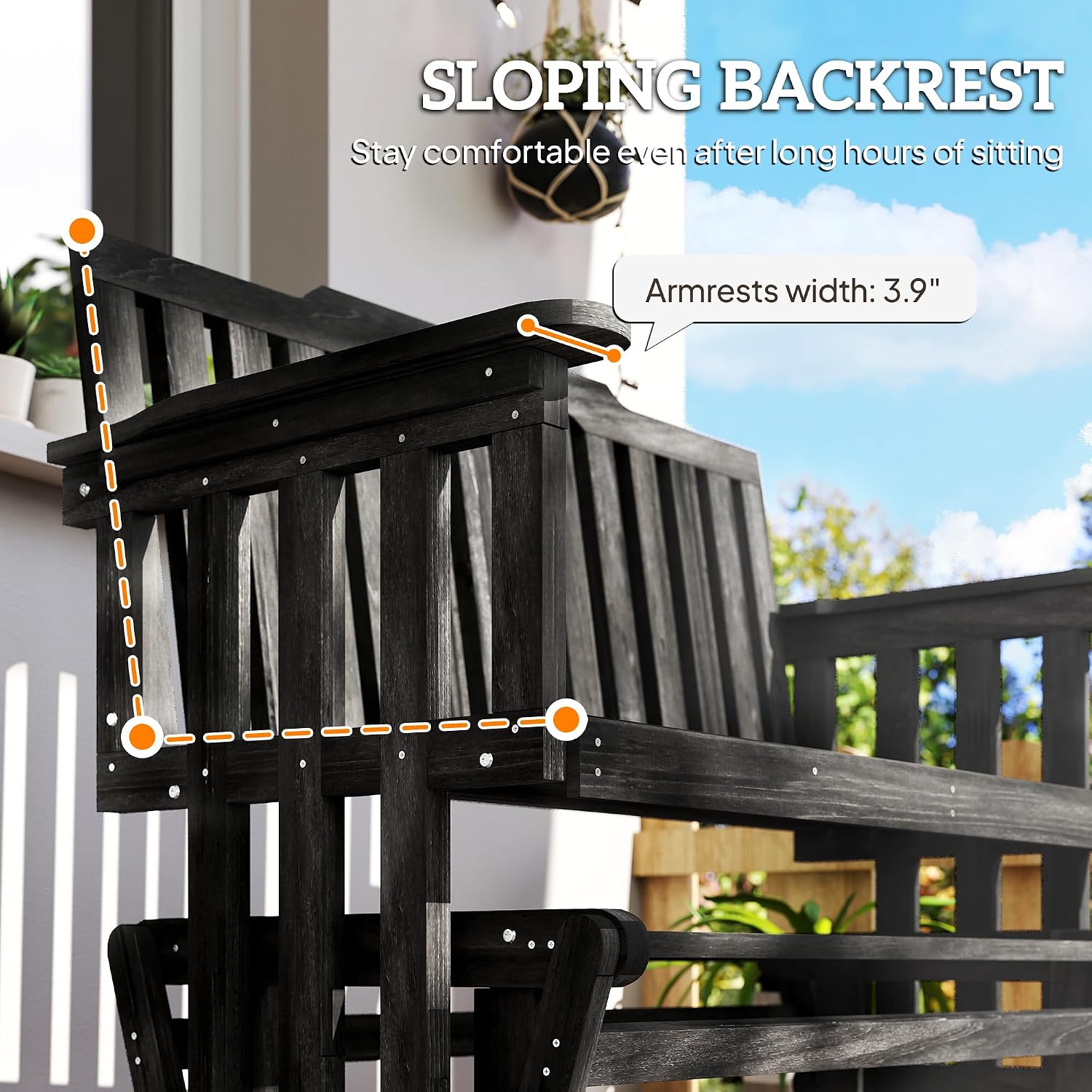 Outsunny 2-Person Patio Swing Glider Bench with Quick Drying Design and Wide Armrest, Wood Rocking Chair Loveseat for Backyard Garden Porch, Black