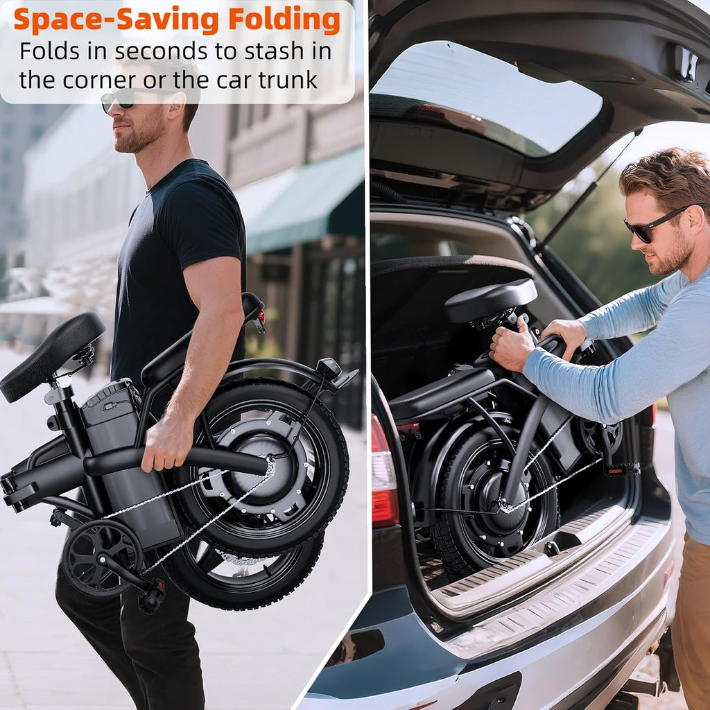 550W Powerful Electric Folding Bike for Adults – 23MPH Top Speed, 35 Miles Range, 48V 12Ah Battery, Foldable Ebike with Charger & Dual Disc Brakes,14' Commuter Mini E Bikes, Hill Climbing Commuter