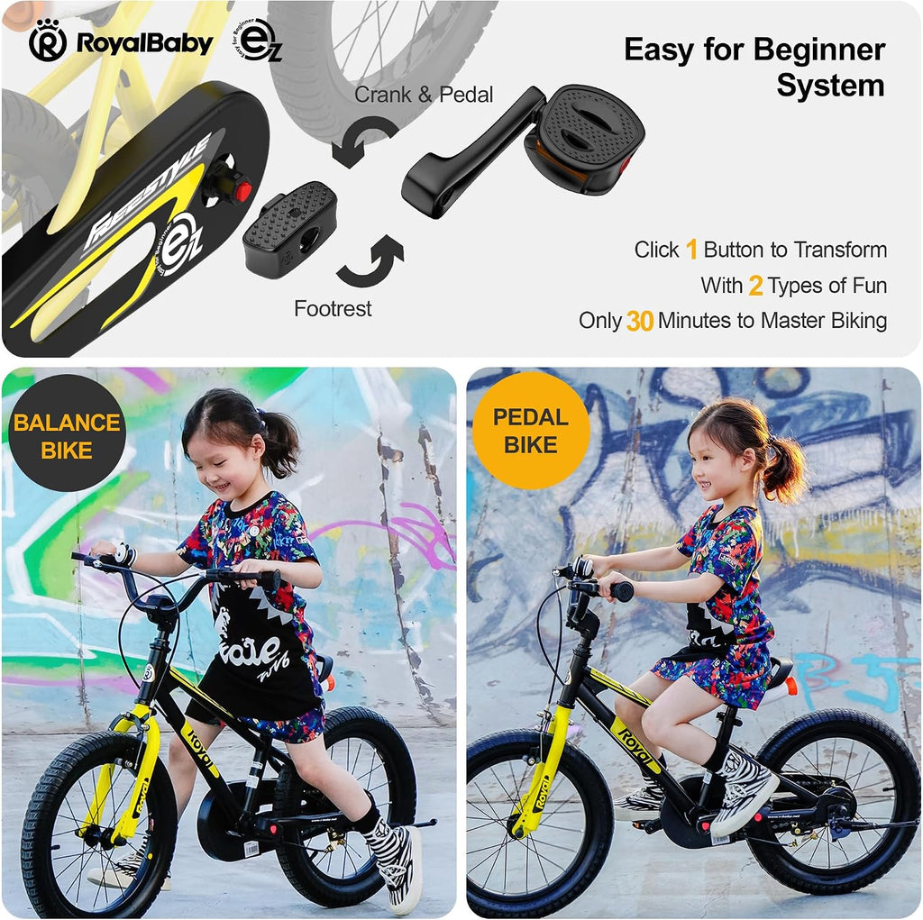 RoyalBaby EZ Kids Bike 12 14 16 18 20 Inch Balance Pedal 2-in-1 Training Bicycle Boys Girls Ages 3 to 12 Years Easy Learn for Beginners