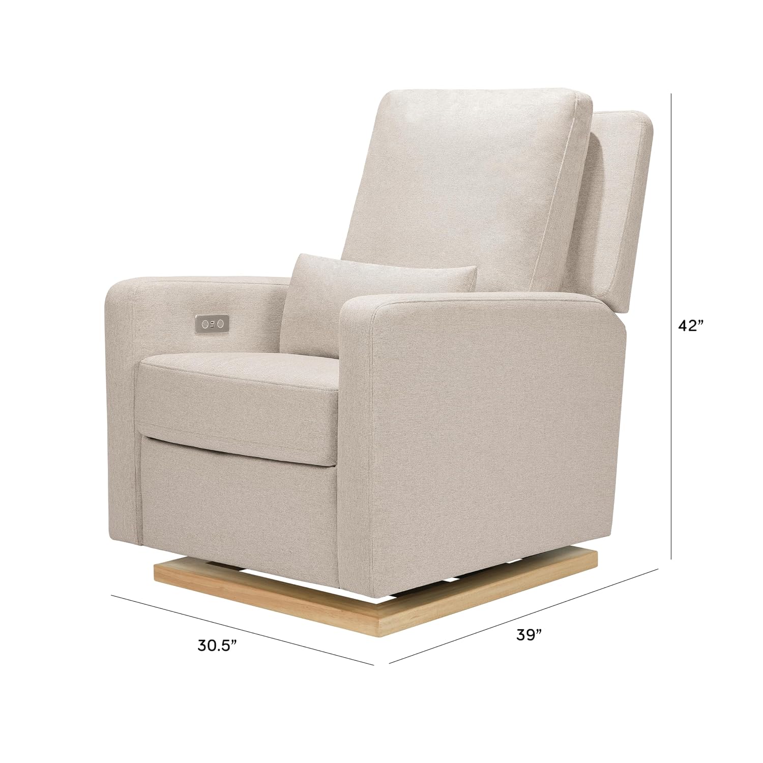 Babyletto Sigi Electronic Power Recliner & Swivel Glider with USB Port in Performance Beach Eco-Weave with Light Wood Base, Water Repellent & Stain Resistant, Greenguard Gold and CertiPUR-US Certified