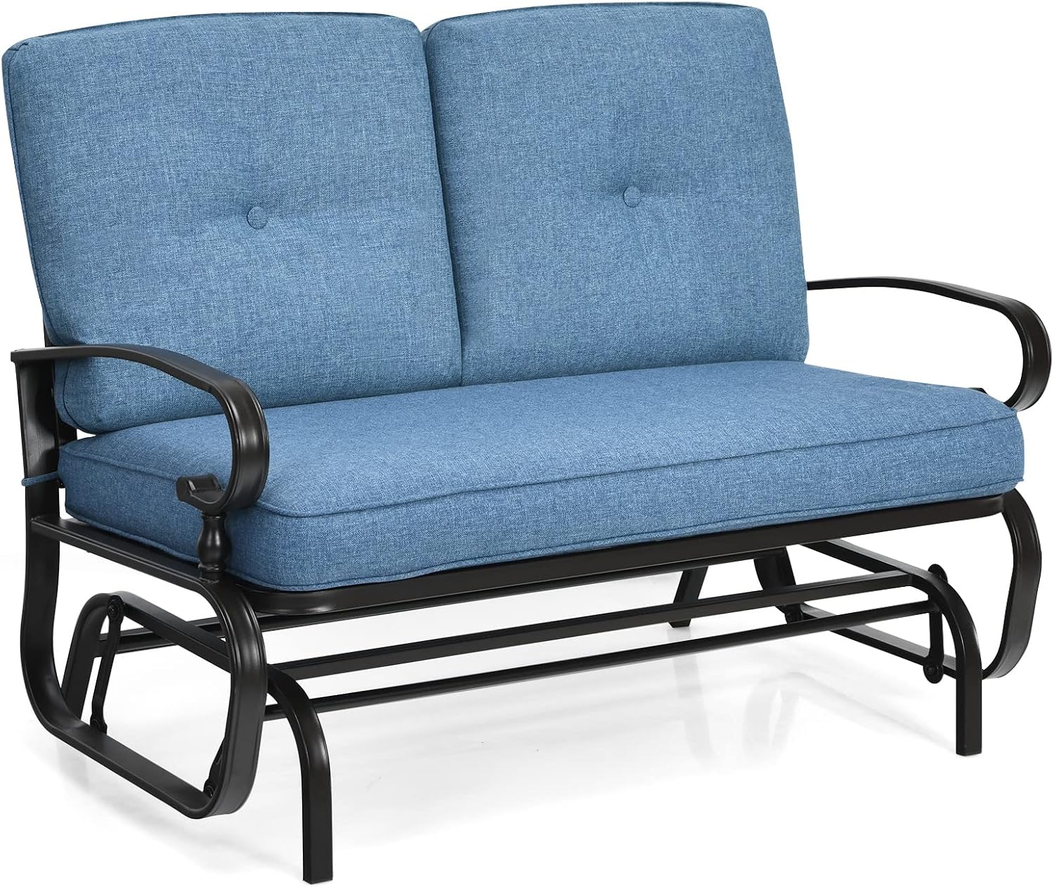 Giantex Outdoor Glider Bench, Patio Loveseat with Cushions, 440 Lbs Capacity, 2-Person Outdoor Rocking Chair, Porch Glider Swing for Garden, Backyard, Poolside, Patio Seating Rocker (Navy)