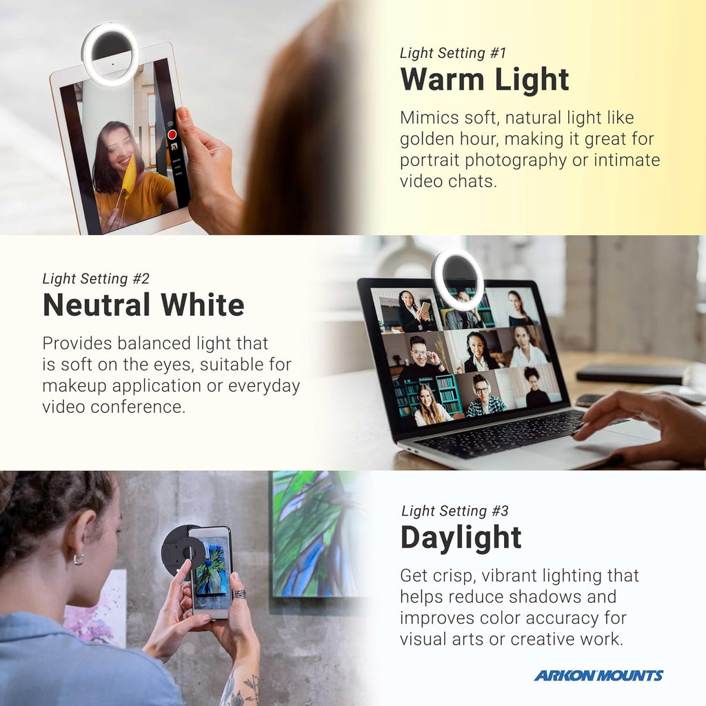 ARKON Mounts Remarkable Creator Pro+Plus Clamp Mount Content Creators & Hobbyists Phone Holder for Filming Secondary Tablet Holder LED Light Solid Clamp Fits Pad, iPhone, and More