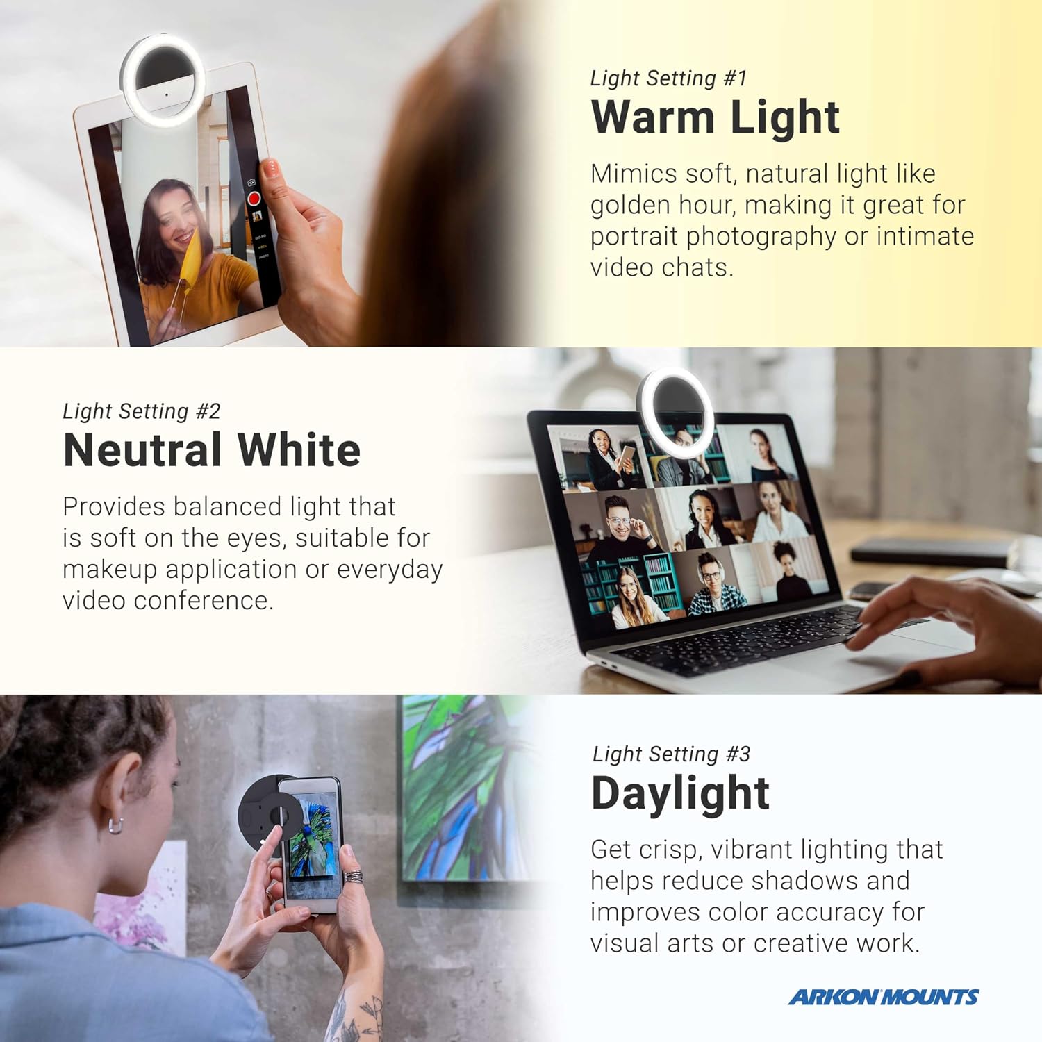 ARKON Mounts Remarkable Creator Pro+Plus Clamp Mount Content Creators & Hobbyists Phone Holder for Filming Secondary Tablet Holder LED Light Solid Clamp Fits Pad, iPhone, and More