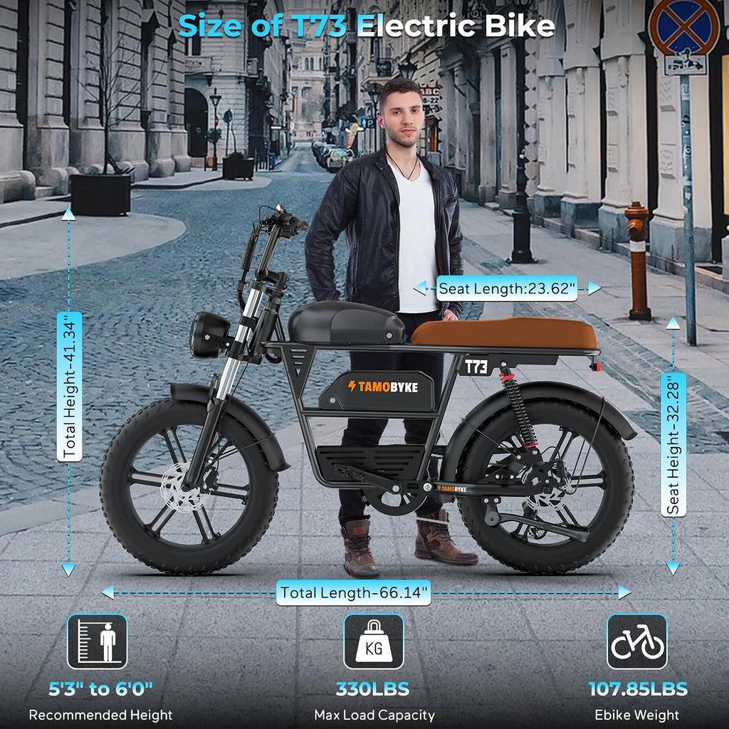 Tamobyke T73 Series Electric Bike for Adults,1000W/1500W/3000W Motor,30/33/37.5MPH 34-120 Miles,48V15.6/41.6 AH Electric Bikes,20 * 4 Fat Tire Ebike Hydraulic Brake Full Suspension Off-Road Riding