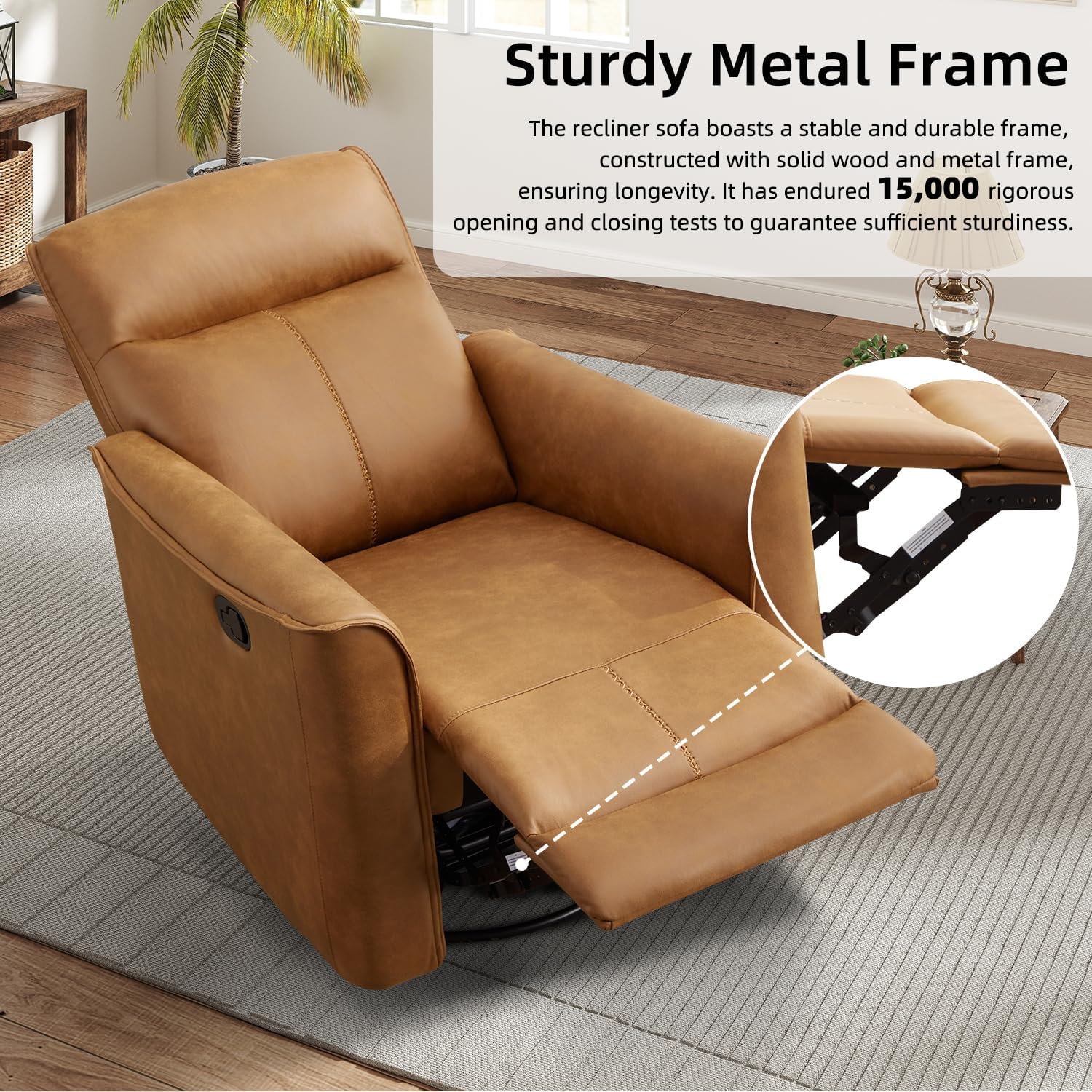 CANMOV Swivel Rocker Recliner, Glider Rocking Chair, Nursing Chairs Swivel Glider Recliners with Soft Backrest, Leathaire Manual Reclining Sofa for Living Room Bedroom Apartment, Brown