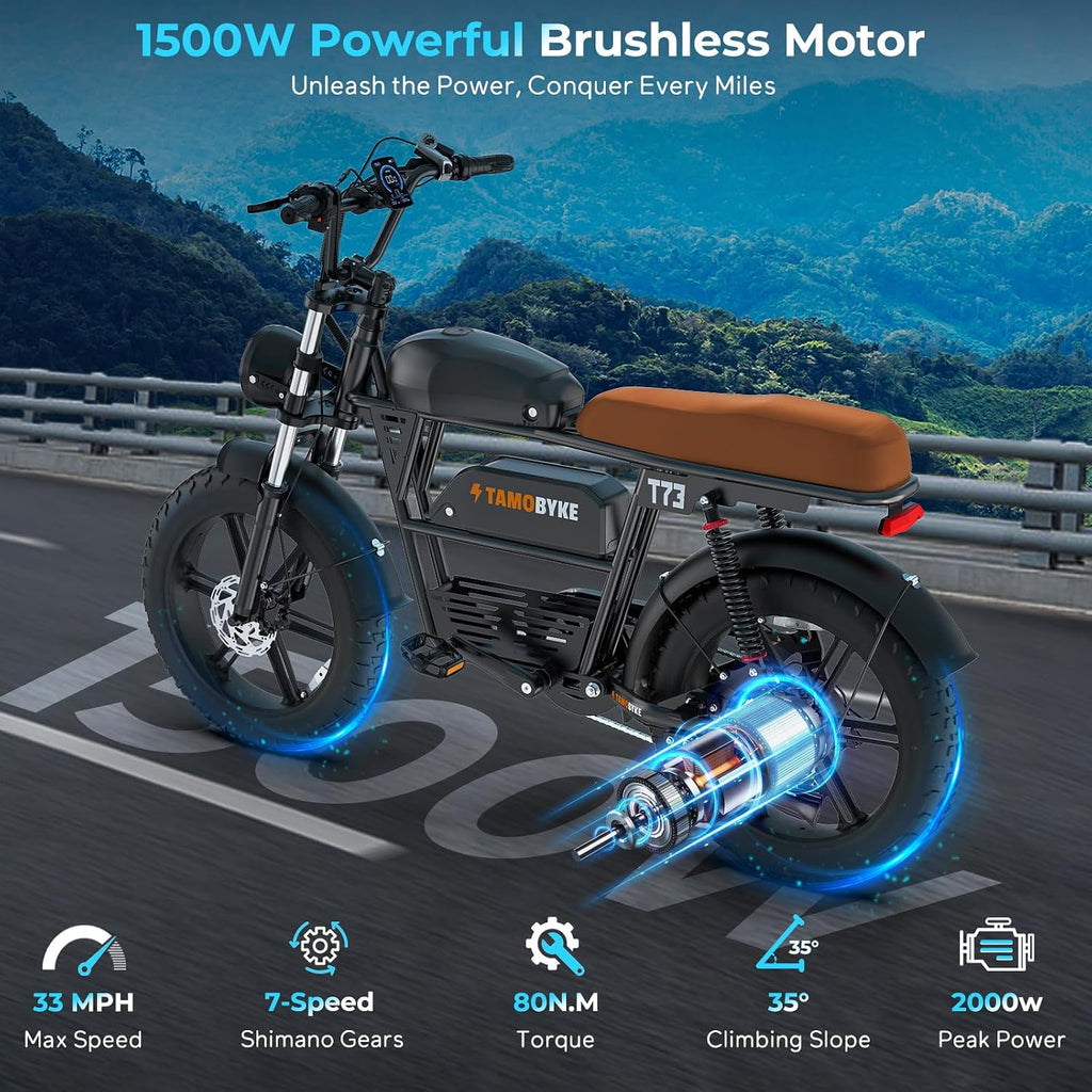 Tamobyke T73 Series Electric Bike for Adults,1000W/1500W/3000W Motor,30/33/37.5MPH 34-120 Miles,48V15.6/41.6 AH Electric Bikes,20 * 4 Fat Tire Ebike Hydraulic Brake Full Suspension Off-Road Riding