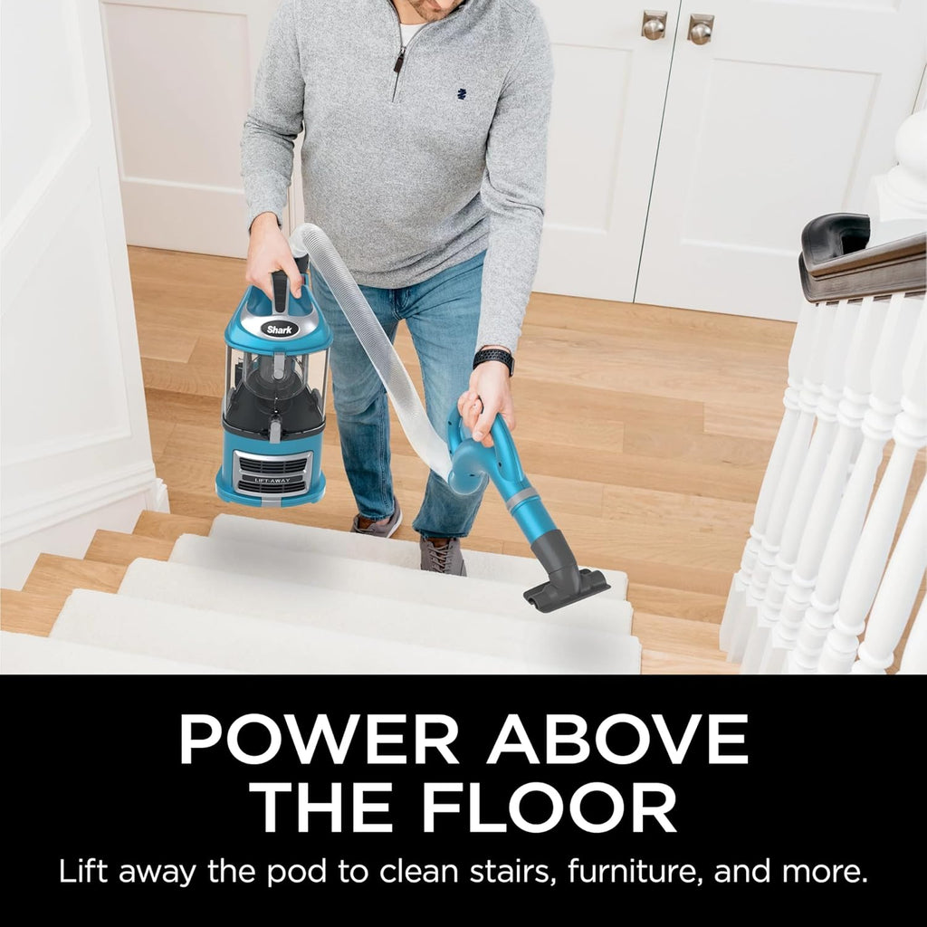 Shark NV380 Navigator Lift-Away Deluxe Upright Vacuum with Large Dust Cup Capacity, Swivel Steering, Upholstery Tool & Crevice Tool, Blue (Renewed)