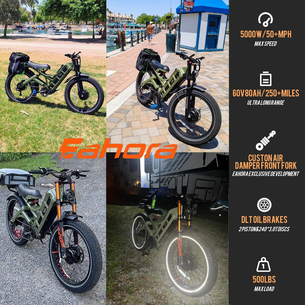 eAhora Romeo Pro 3 Electric Bike - [2026 Latest] 50MPH 5600W Dual Motor 60V 80AH 250Miles Long Range Ebike for Adults, 26' * 4.0 Fat Tire Fast Electric Mountain Bike Full Suspension Off-Road E-Bike