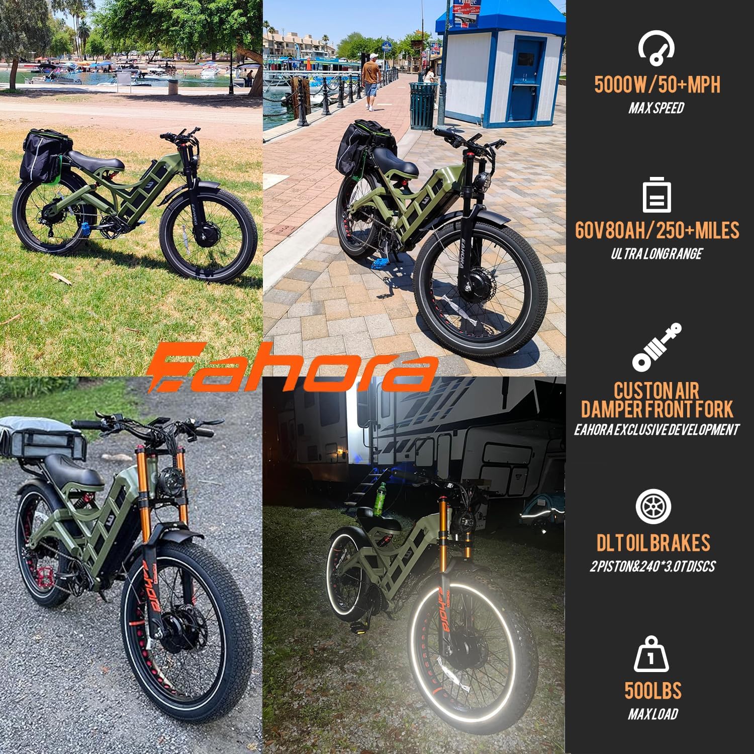 eAhora Romeo Pro 3 Electric Bike - [2026 Latest] 50MPH 5600W Dual Motor 60V 80AH 250Miles Long Range Ebike for Adults, 26' * 4.0 Fat Tire Fast Electric Mountain Bike Full Suspension Off-Road E-Bike