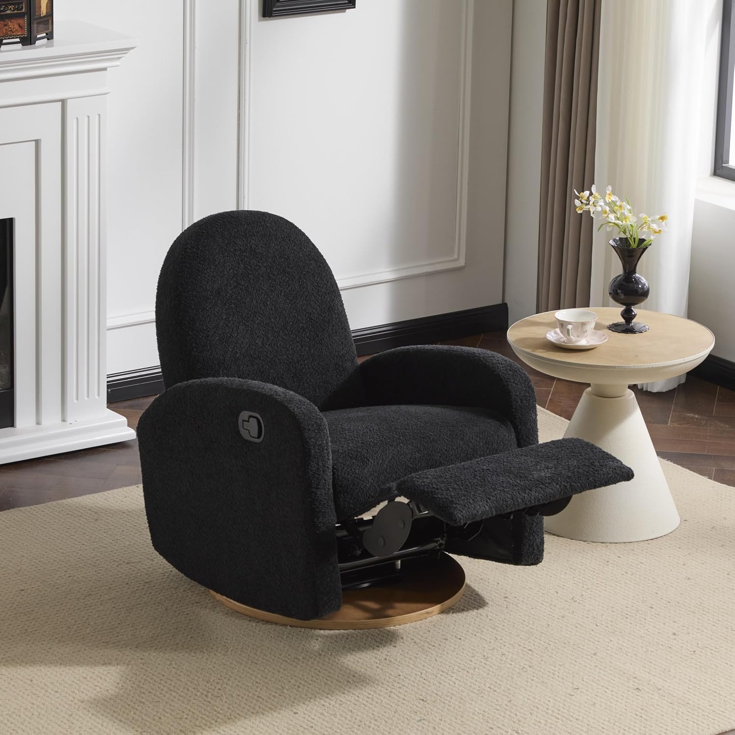 GDFStudio Swivel Glider Recliner Chair Nursery Rocker Recliner Chair with Boucle Upholstered High Back Single Seat Sofa Chair with Deep Seat Manual Nursing Reclining for Living Room, Black