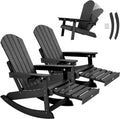 YEFU Outdoor Rocking Chairs Set of 2, Adirondack Chair with Retractable Ottoman, Adjustable Adirondack Rocking Chair,Rockings Chairs Outside,Weather Resistant,for Patio,Porch,Lawn,Heavy Duty,Black