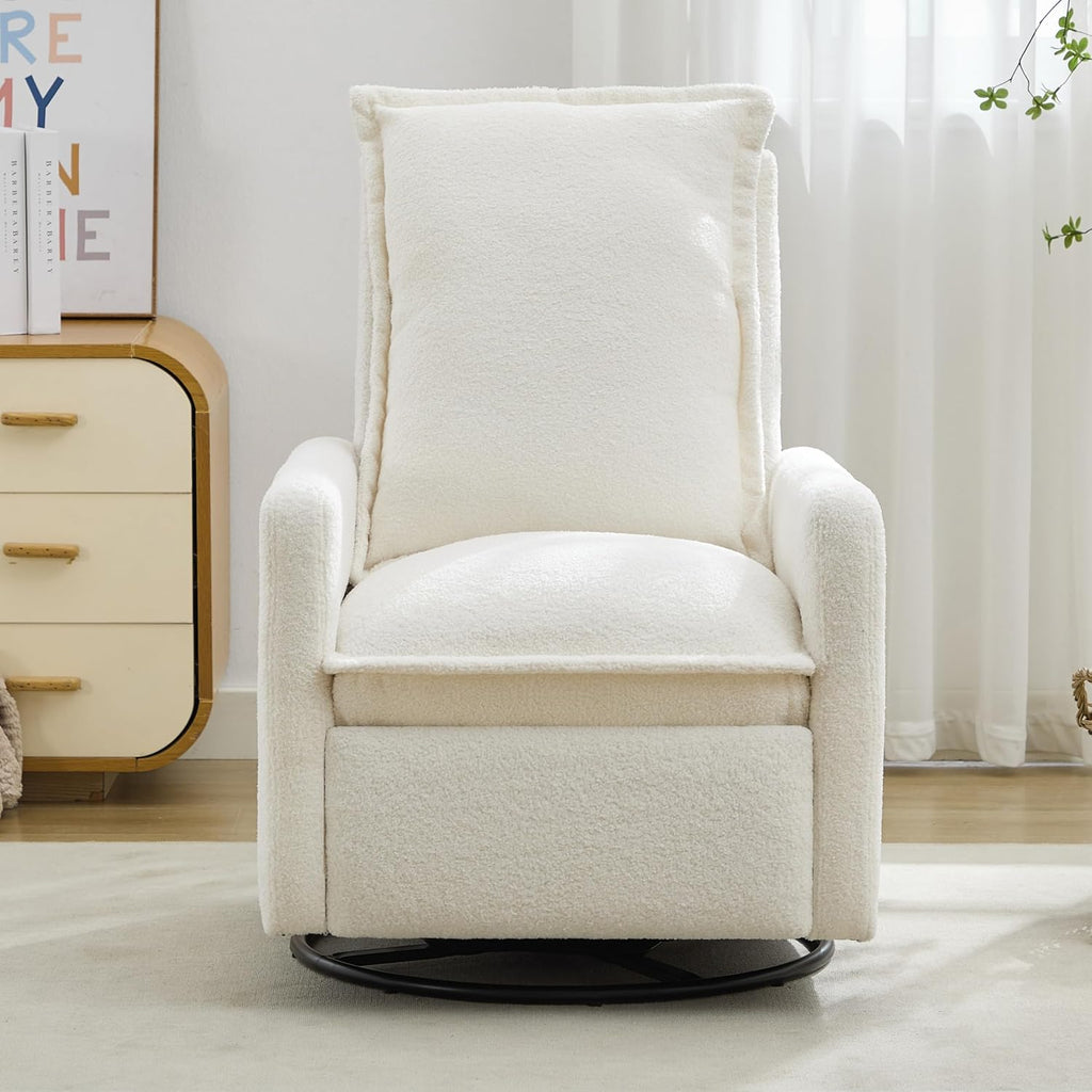 JIVOIT Modern Swivel Rocker Recliner Chair, Linen Fabric Glider Rocker Recliner, Rocking Chair Nursery with Backrest and Footrest, Single Reclining Sofa for Living Room Bedroom Apartment (White/68)