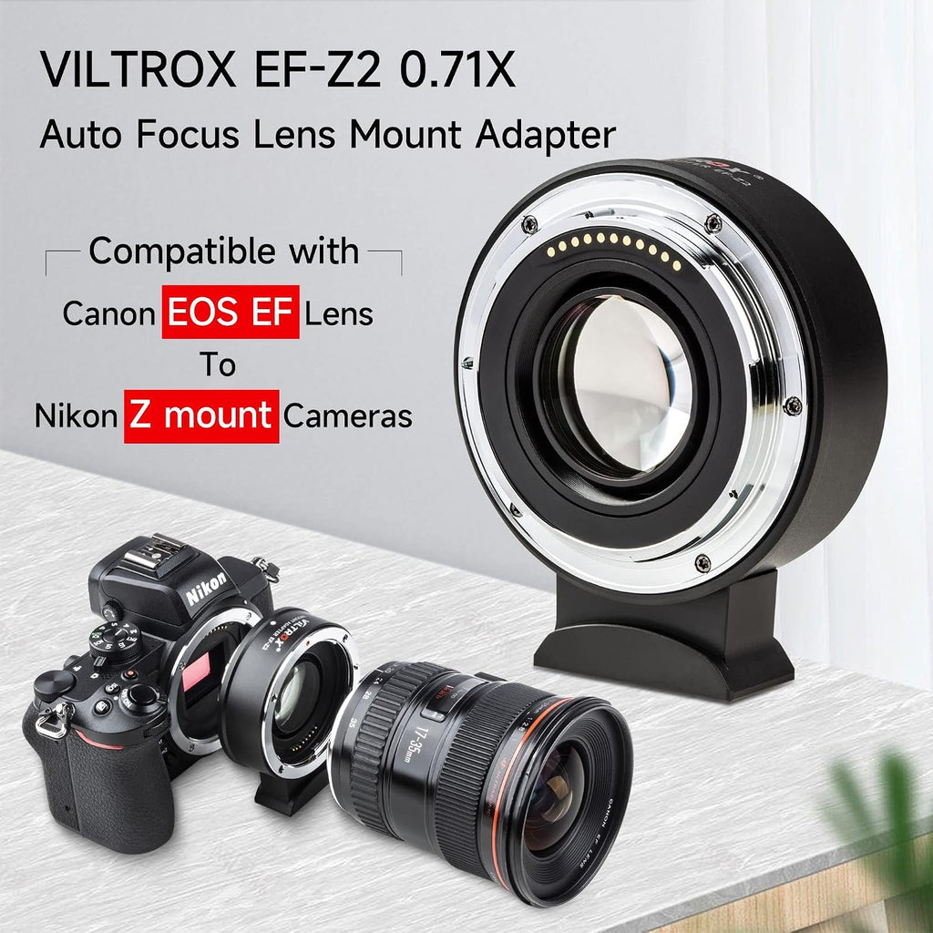 VILTROX EF-Z2 Auto Focus Lens Adapter 0.71x Reducer Speedbooster Lens Converter Compatible with Canon EF Mount Lenses to Nikon Z Mount Mirrorless Cameras Z5 Z6 Z6II Z7 Z7II Z50 Zfc