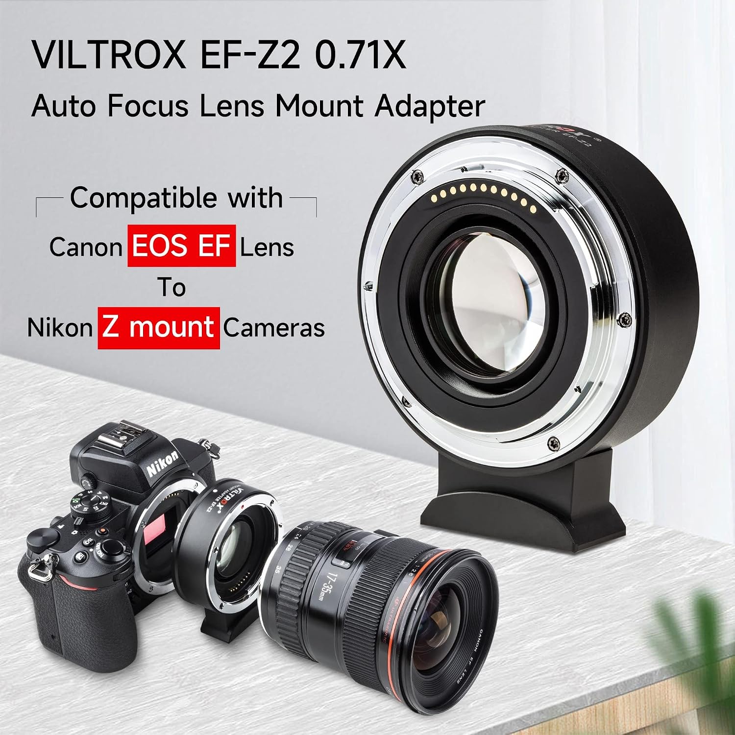 VILTROX EF-Z2 Auto Focus Lens Adapter 0.71x Reducer Speedbooster Lens Converter Compatible with Canon EF Mount Lenses to Nikon Z Mount Mirrorless Cameras Z5 Z6 Z6II Z7 Z7II Z50 Zfc