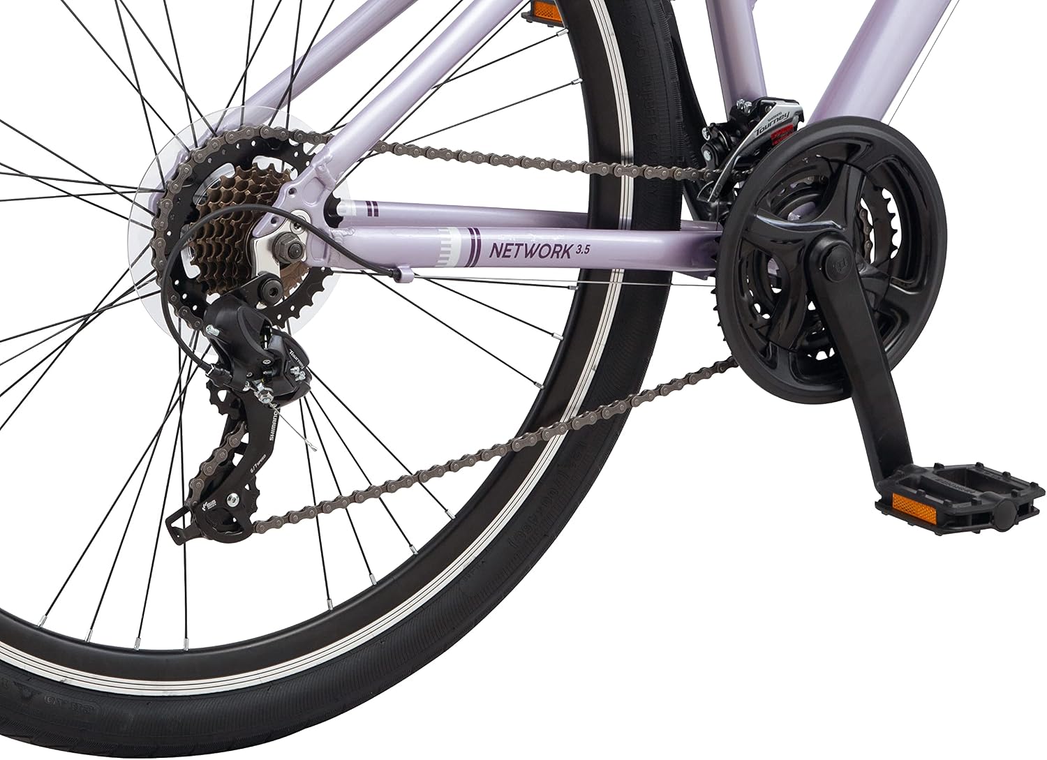 Schwinn Network 3.5 Hybrid Bike, Mens and Womens Bike, 21-Speed Hybrid Bicycle, Aluminum Frame, Suspension Seat, Alloy Linear Pull Brakes, Adult Bicycle