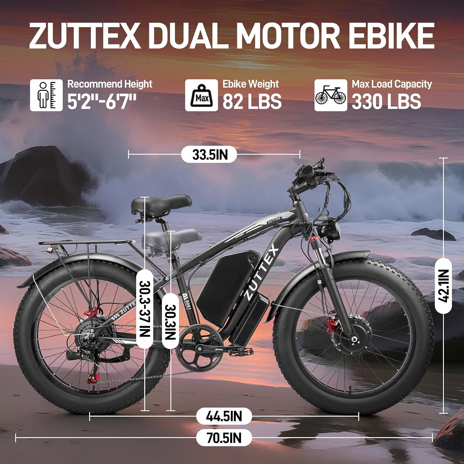 Dual Motor Ebike 8000W Peak for Adults - 58V Max-Output 36AH Battery 24 Inch Fat Tire Electric Bike LCD Display Fast 47MPH 105 Miles Range for Hunting Fishing