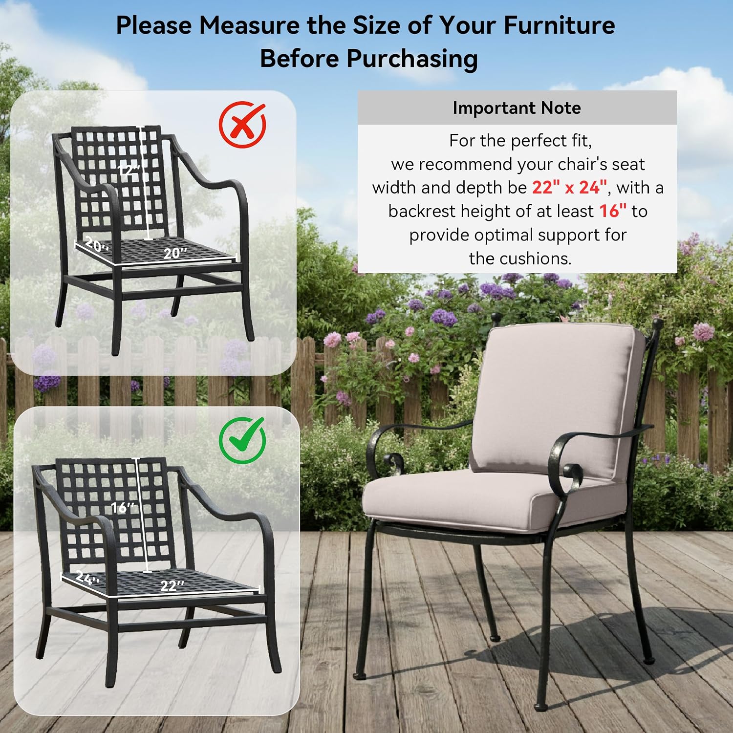 Outdoor Rattan Chair Cushions 2 Packs - Outside Durable Thick Replacement Back and Seat Cushion 22x24 with Zipper Cover for Patio Glider Rocking Chairs Loveseat Couch – Beige/Regular
