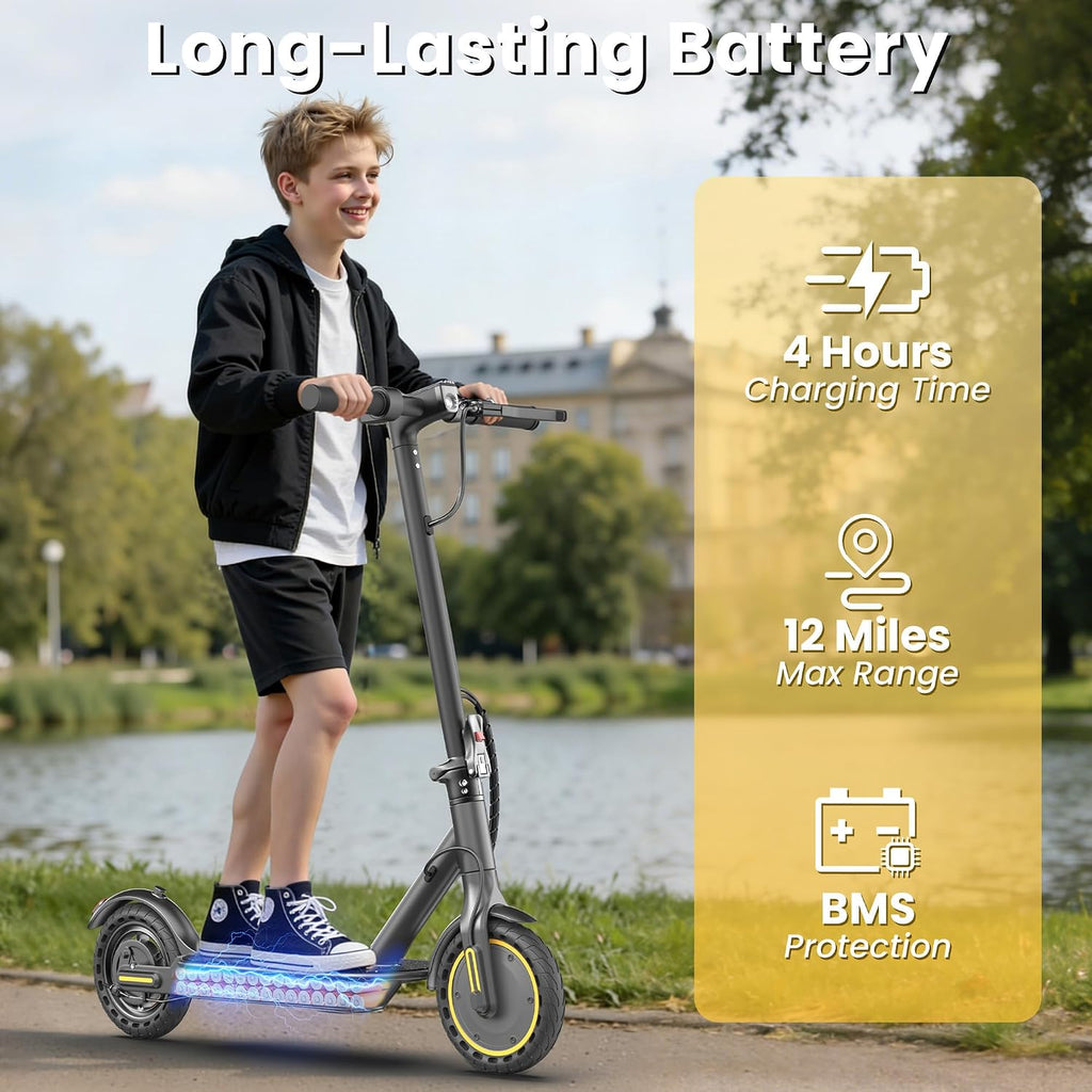 Electric Scooter, 350W Motor, 19 Mph Speed & 15 Miles Range, 8.5' Solid Tires, Lightweight Foldable Scooter with Dual Braking System, Max Load 265LBS