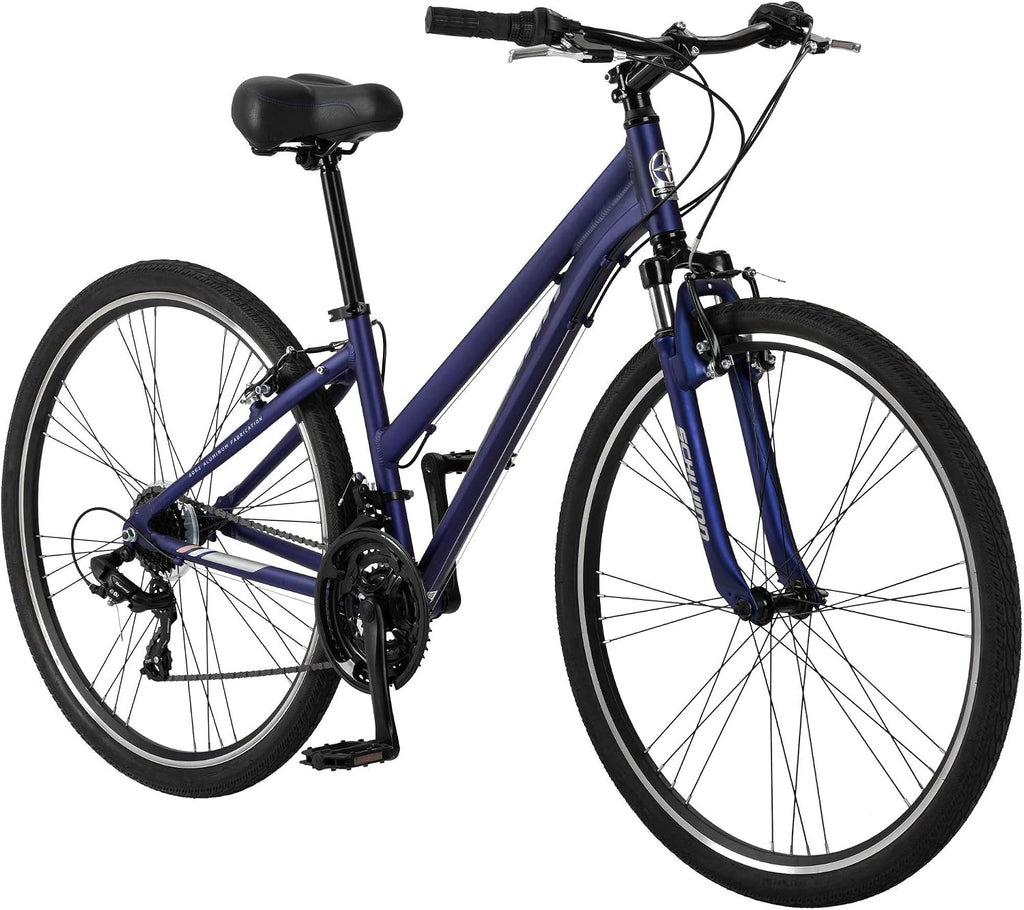 Schwinn Network 3.5 Hybrid Bike, Mens and Womens Bike, 21-Speed Hybrid Bicycle, Aluminum Frame, Suspension Seat, Alloy Linear Pull Brakes, Adult Bicycle