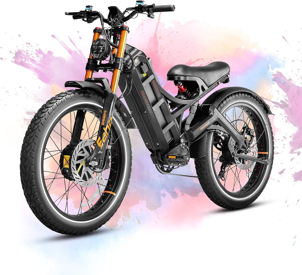 eAhora 2025 Romeo Pro 2 Electric Bike for Adults 4000W Dual Motor Electric Bicycle 46MPH 52V 70Ah 200+Miles Long Range 26 * 4.0 Fat Tire Full Suspension Electric Mountain Bike Black