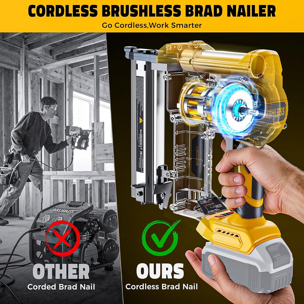 Ecarke Cordless 2' Brad Nailer Compatible with DeWalt 20V Battery(No Battery), 2 in 1 Electric Nail Gun Staple Gun with 18GA Nails, Power Nail Gun for Trim Wood Crafting Home Carpentry, 7.2LBS