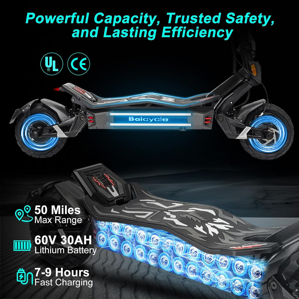 Electric Scooter Adults 1600/4000/6000W Motor 50 Miles Long Range & 40/45/50 MPH Top Speed 10' Off Road Tire Folding E-Scooter 60V/48V 20.8AH Battery Kick Scooter with Detachable Seat for Commuter