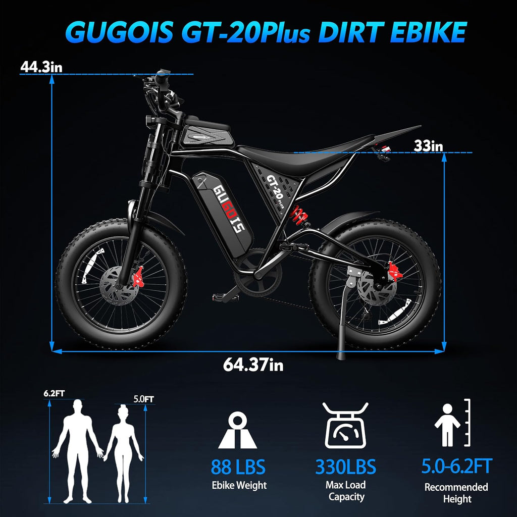 GugoIs Electric Bike for Adults,1500W Peak Motor, 34MPH, 48V 20AH Battery, Max 30-60 Miles Electric Motorcycle, 20' Fat Tire Dirt Bike, 7-Speed E-Bike
