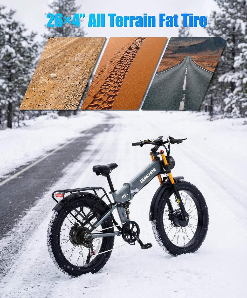 2026 Dual Motor Electric Bike for Adults AWD 5000W/3000W Peak 40 MPH/30 MPH E Dirt Bike, 52V/48V Removable Battery 65/80/150 Miles Max Long Range with Full Suspension 26' Fat Tires Mountain Bike