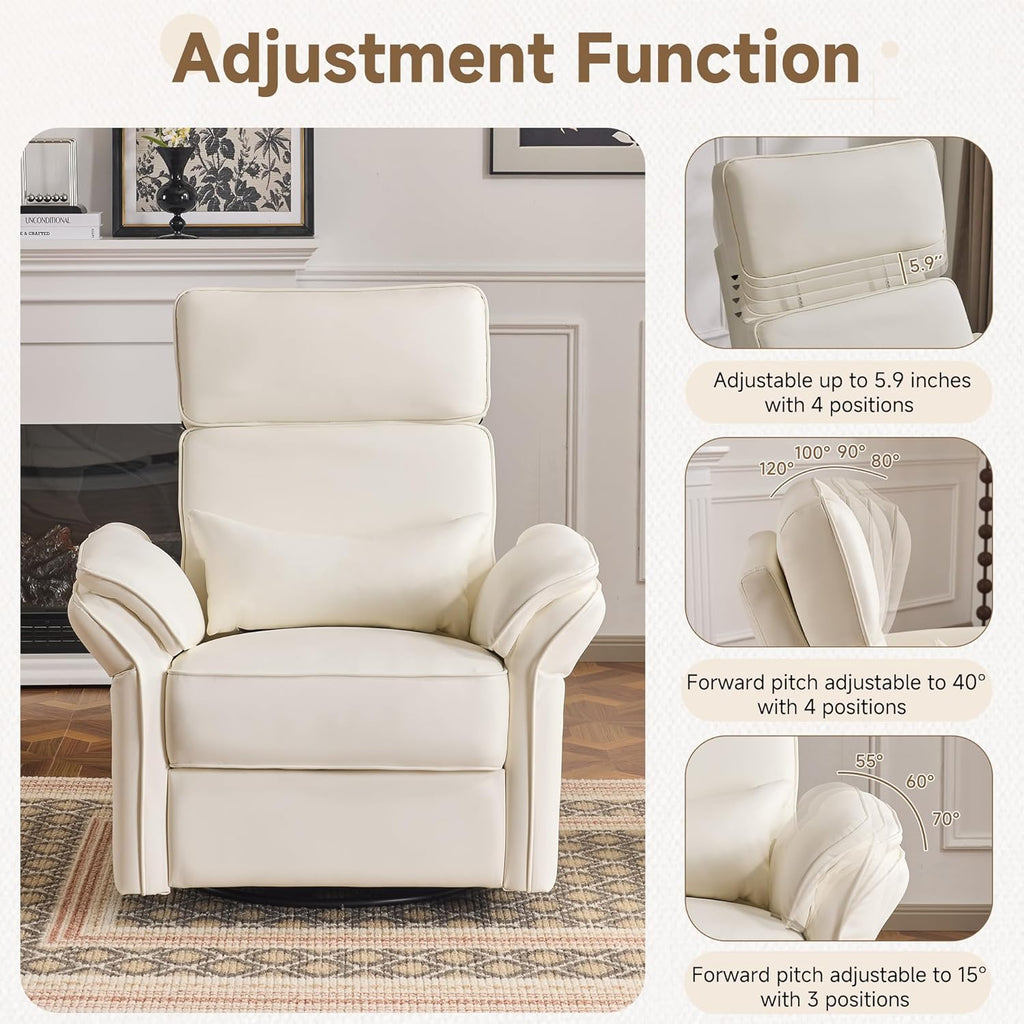 MELLCOM Power Recliner Rocking Chair Nursery Gliders with Adjustable Armrests and Headrest, Swivel Electric Glider Reclining Nursing Chair with Storage Bags and USB Port, FSC Certified(Beige Leather)