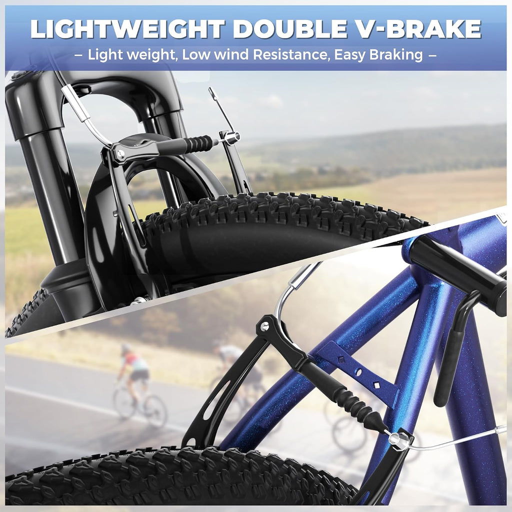 Outroad 26 Inch Mountain Bike, 7/21-Speed/High-Carbon Steel/Aviation Grade Frame, Dual Disc/V Brake, Adjustable Ergonomic Seat Bicycle for Men Women Adult, Quick Assembly in 20 Minutes