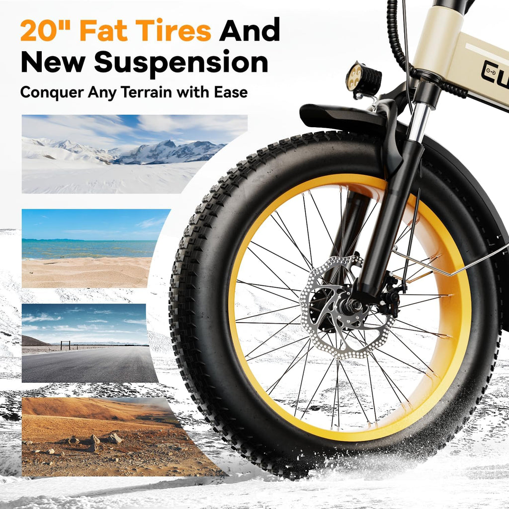 1000W Folding Electric Bike,48V 20AH Removable Battery E Bike,80 Miles Max Range Electric Bike for Adults,20' Fat Tire Foldable ebike,Adult Electric Bicycle for Commute Beach Snow