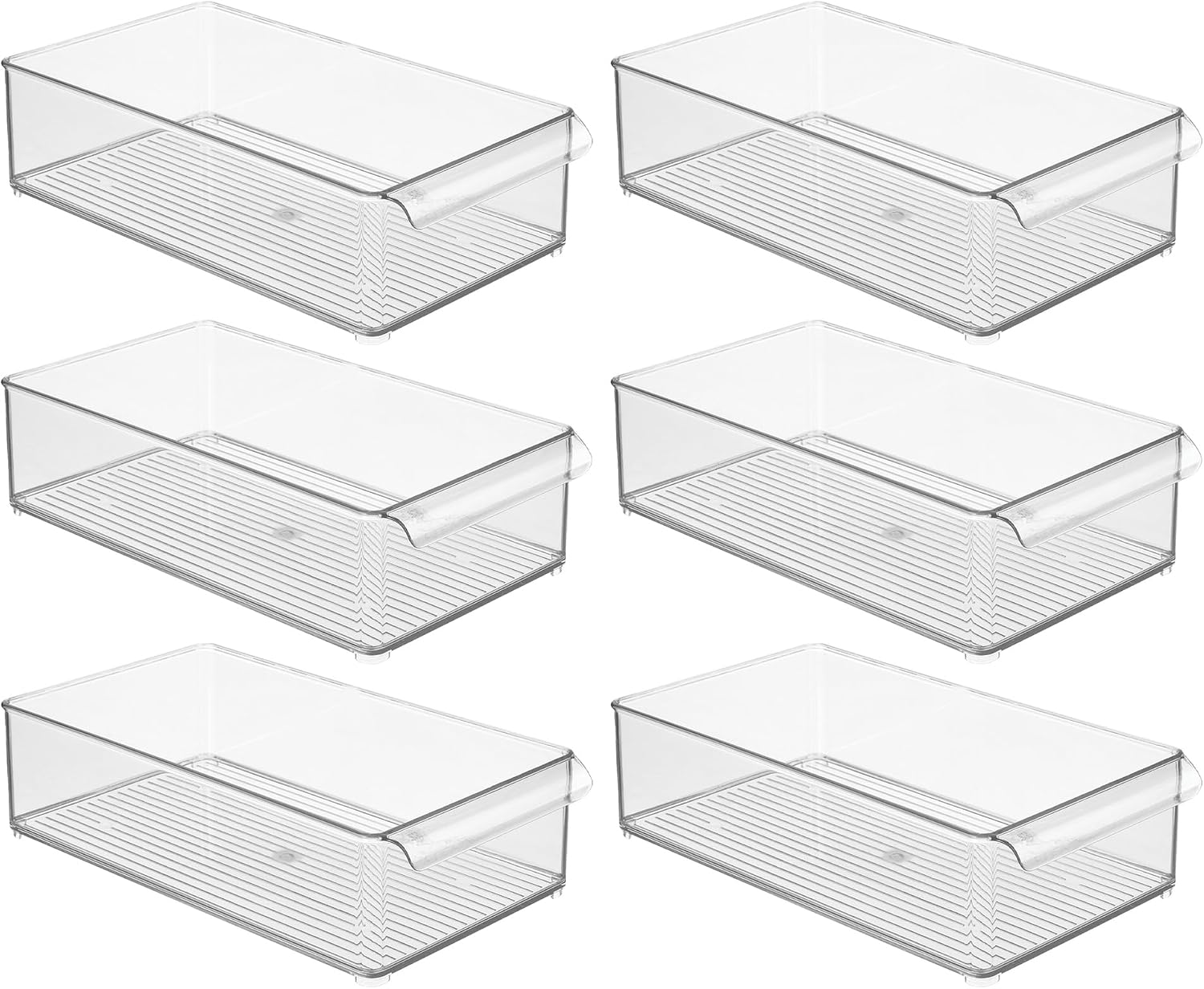 iDesign Large Stackable Fridge or Freezer Bin with Front Handle - Set of 6 - Clear - Made in USA