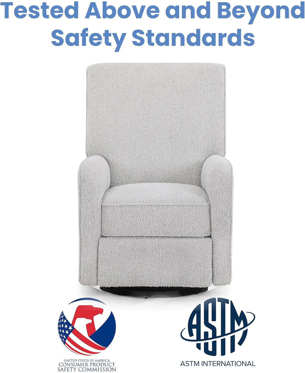 Delta Children Nest Nursery Swivel Recliner - Fabric is GREENGUARD Gold Certified and Oeko-TEX Standard 100 - Upholstered in a Unique Chenille Yarn for Blanket Like Softness, Fog