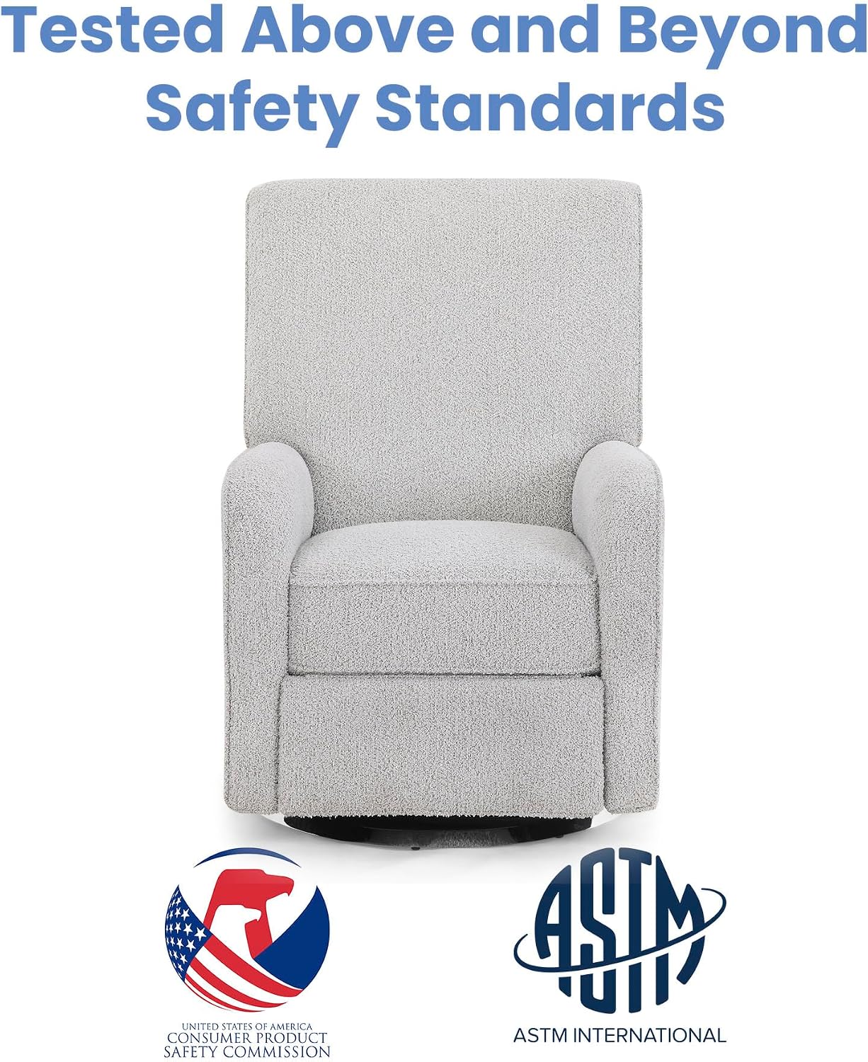 Delta Children Nest Nursery Swivel Recliner - Fabric is GREENGUARD Gold Certified and Oeko-TEX Standard 100 - Upholstered in a Unique Chenille Yarn for Blanket Like Softness, Fog