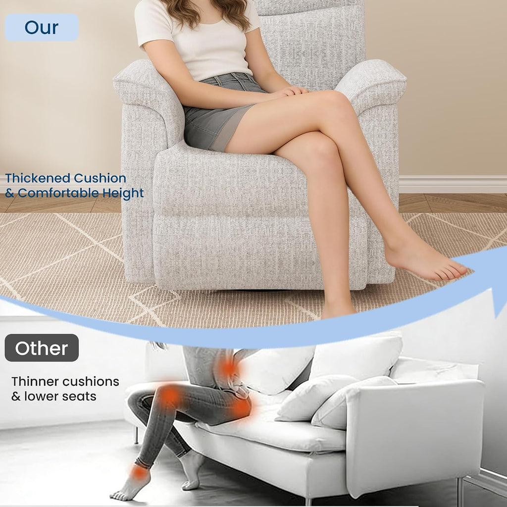 GarveeHome Recliner Chair, 360° Swivel Rocker Glider Nursery Chair with Padded Armrest and Deep Seat, PU Leather Upholstered Reclining Sofa Chair for Living Room, Bedroom and Nursery (White)