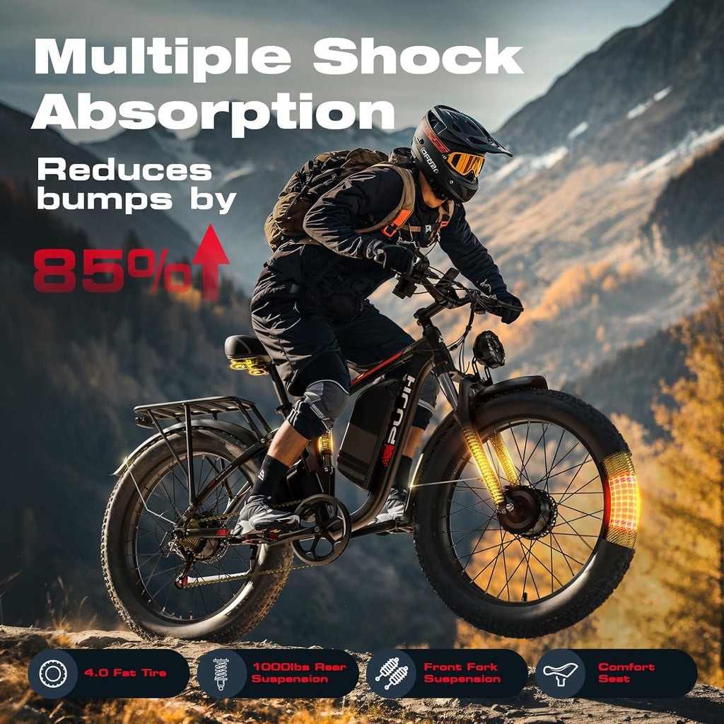 Electric Bike for Adults - 4000W Dual Motor Ebike with 52V 25Ah Removable Battery, Up to 100 Miles Range, 24' Fat Tire E Bike for Off-Road Mountain Snow Commuter Men Women