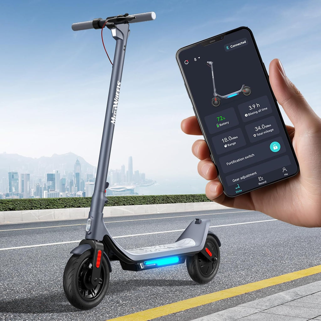 MEGAWHEELS Electric Scooter for Adults with Suspension, 8.5/10in Vacuum Tires, 14/19/28/31Miles, 15MPH Max Speed, Turn Lights, Foldable Electric Scooter for Commuter
