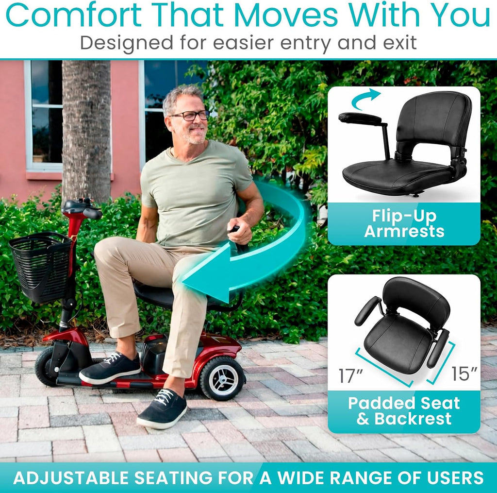 Vive 3 Wheel Mobility Scooter - Electric Powered Mobile Wheelchair Device for Adults - Folding, Collapsible and Compact for Travel - Long Range Power Extended Battery with Charger and Basket Included