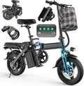Electric Bike for Adults and Teens, 560W Motor 24MPH Compact Commuter Ebike, 48V 10Ah Battery, 32 Miles Range, 3 Shock Absorbers, 14' Mini Foldable Electric Bicycles with Basket, UL 2849 Certified